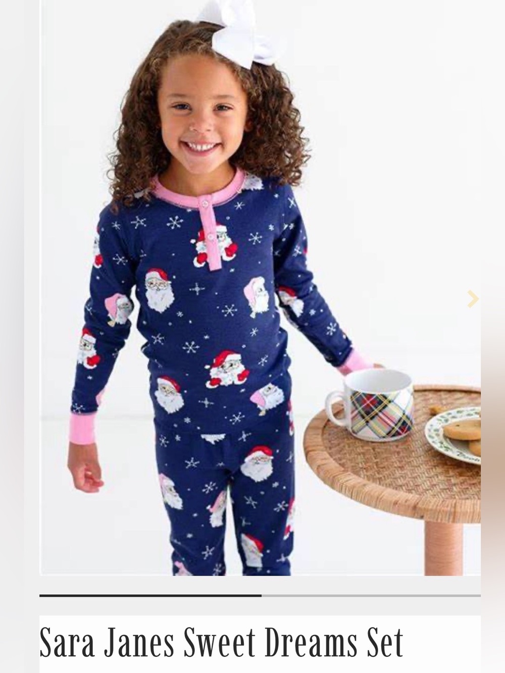 Size 2T TBBC Sara Jane’s sweet dreams Navy Christmas Santa Print Pajama Set.